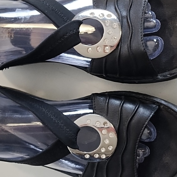 Black Sandals with Silver Detail Padded Sueded Insole Rubber Sole - Picture 3 of 16